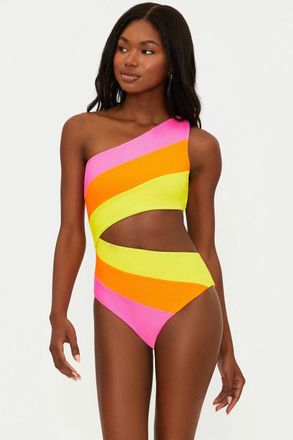 Beach Riot Joyce Swimsuit Womens Soleil Colorblock Cutout One-Piece DDR2881