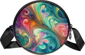 Generic Circle Crossbody Bag for Women, Flowing Swirl Small Sling Bag Daypack with Zipper Adjustable Shoulder Straps Casual Ladies Girls Round Purse