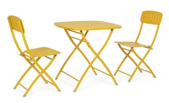 Konte Design Juego de bistrot con mesa y 2 sillas de acero amarillo ocre