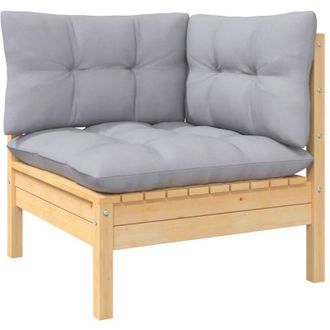 vidaXL Divano Angolare da Giardino con Cuscini Grigio Massello di Pino vidaXL