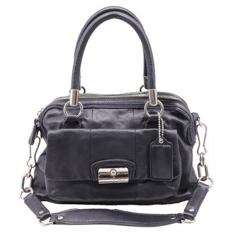Coach Kristen Double-Zipped Satchel Bag in Black Leather