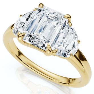 Pompeii3 2Ct Emerald & Half Moon Diamond Anniversary Engagement Ring Gold Lab Grown