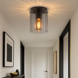 Globo Lighting Plafoniera a LED lampada da soggiorno retr&ograve; lampada da soffitto scanalata in vetro lampada da corridoio fum&eacute; grigia, 1x 7W 630lm bianco caldo, DxH 18