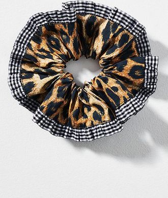 Damson Madder Leopard Gingham Frill Scrunchie