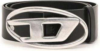 Diesel Leren Riem met Oval D Gesp - Heren - Riemen - Zwart - 95 CM - Leer - Accessoires