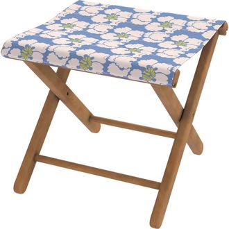 Vent de Boh&egrave;me Taburete plegable de eucalipto y tela outdoor flores azul
