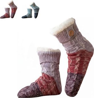 Generic Knitted Ultra-Thick Slipper Home Socks, Cozy Plush Loungewear Socks, Winter Non-slip Warm Plush Comfort for Indoor (purple)