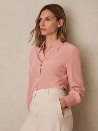 Reiss Pink Silk Embossed-button Shirt, 12