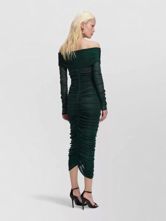 Self Portrait bardot neckline ruched viscose midi dress