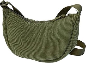 Generic Solid Color Corduroy Womens Hobos Shoulder Bag Retro Casual Female Crossbody Bags Ladies Daily Travel Handbags Messenger(Green)