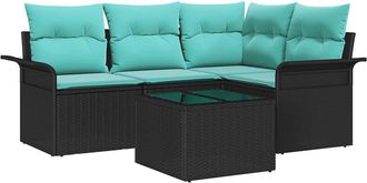 vidaXL Conjunto De Sof&aacute; De Jard&iacute;n 5 Uds. Negro Rat&aacute;n Sint&eacute;tico Vidaxl