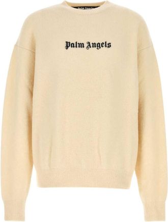 Palm Angels Ivory Crewneck Logo Sweater