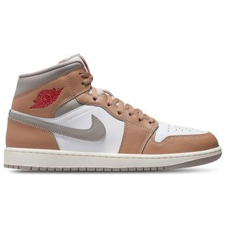 Nike Jordan Mens AJ 1 Mid - Shoes Hemp/Fire Red/White Size 10.0