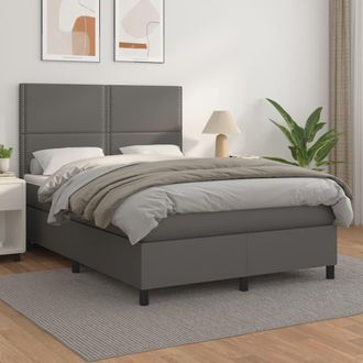 vidaXL Vidaxl - Cama Box Spring Con Colch&oacute;n Cuero Sint&eacute;tico Gris 140x190 Cm