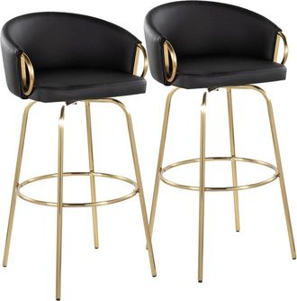 LumiSource Set Of 2 Claire 30In Contemporary/Glam Fixed-Height Swivel Bar Stools With Footrest