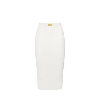 Elisabetta Franchi Midi Skirts, female, Beige, Size: M Ribbed Knit Skirt with Belt
