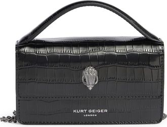 Kurt Geiger XS Bond Croc Embossed Leather Top Handle Bag in Black at Nordstrom Rack