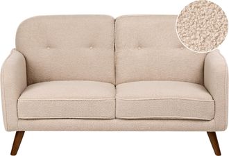 Beliani Sof&aacute; De 2 Plazas Tapizado Decorativo Con Capiton&eacute; Patas De Madera Estilo Tradicional Boucl&eacute; Beige Ettrum