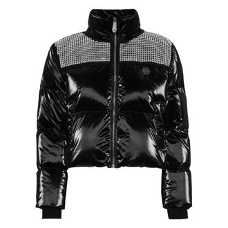 Philipp Plein Jassen, Dames, Zwart, XS, Nylon, Crystal Nylon Puffer Jacket