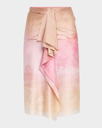 Pierre-Louis Mascia Ombre Landscape-Print Draped Skirt