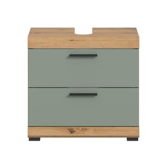 Calicosy Mueble bajo lavabo con 2 cajones, efecto roble y color salvia a60 cm