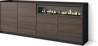 Skraut Home Skraut Home - Aparadores Para Sal&oacute;n, 207x37x80cm, 4 Puertas, Chimenea El&eacute;ctrica, Roble Oscuro Y Negro