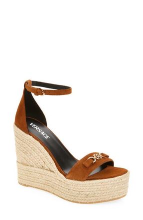 Versace Medusa 95 Suede Espadrille Wedge Sandal in Spice Brown-Versace Gold at Nordstrom, Size 10.5Us