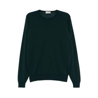 John Smedley Round-neck Knitwear, male, Green, 2XL, Dark Green Round Neck Jumper