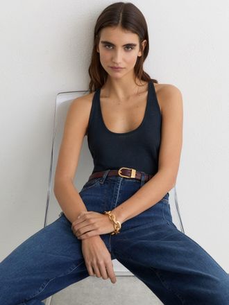 Reiss Navy Linen Racer-back Vest, XS