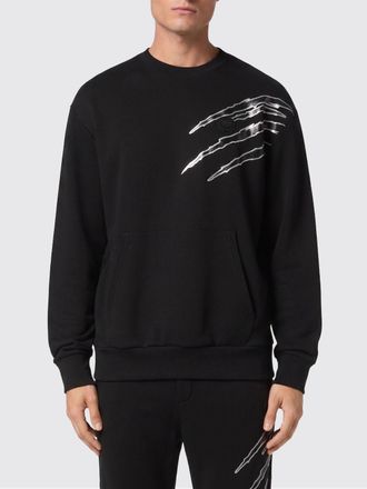 Plein Sport Contrast Logo Cotton Crewneck Sweatshirt with Dropped Shoulders