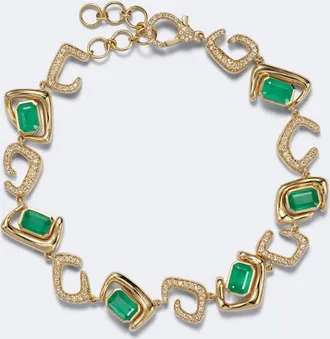 Shay Jewelry 18kt gold bracelet with emeralds and diamonds