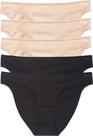 OnGossamer 5-Pack Cabana Stretch Cotton Hip-Bikinis in Black/Champagne at Nordstrom, Size Small