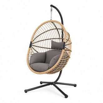 Concept Usine Sill&oacute;n colgante con efecto de mimbre y coj&iacute;n gris