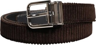 Dolce & Gabbana Velvet Ridged Silver Buckle Belt - Heren - Riemen - Bruin - ONE Size - Katoen - Accessoires