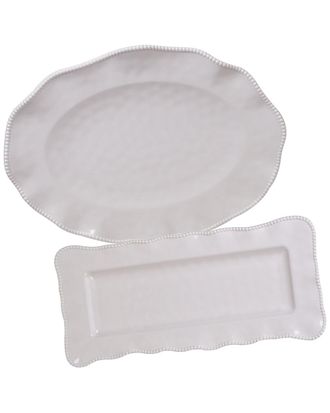 Certified International Melamine Perlette Cream 2Pc Platter Set