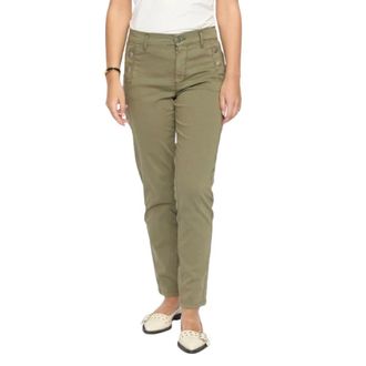 2-Biz Khaki Stretchy Pant Jeans with Decorative Buttons - female - 2-Biz - Slim-fit Trousers - Green - XS - Trousers
