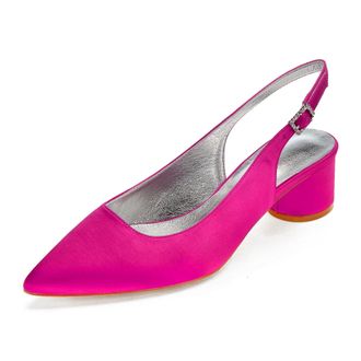 Generic Wedding Bridal Shoes Women Chunky Block Satin Low Heels Pointed Toe Slingback Evening Party Prom Office Shoes 4.5Cm,Rose red,3 UK