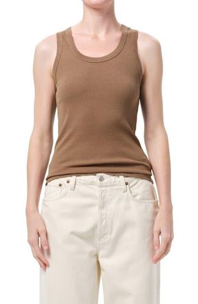 A Gold E Poppy Rib Organic Cotton Blend Tank in Hamoa Sand at Nordstrom, Size X-Large