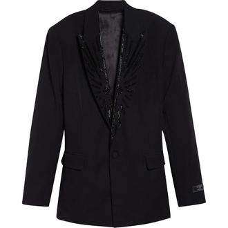 Balmain Crystal Beaded Wool Grain de Poudre Jacket in Eap Black/Black at Nordstrom, Size 42 Us
