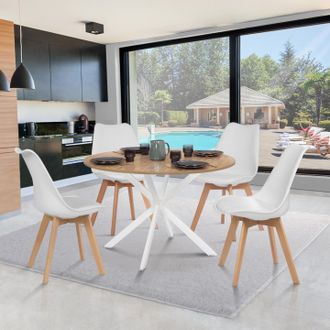 IDMarket Idmarket - Alix Mesa De Comedor Redonda Para 6 Con Patas De Madera Y Ara&ntilde;a Blanca 120 Cm