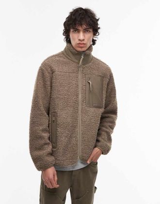 Tommy Hilfiger Giacca tortora in pile effetto peluche con zip-Neutro