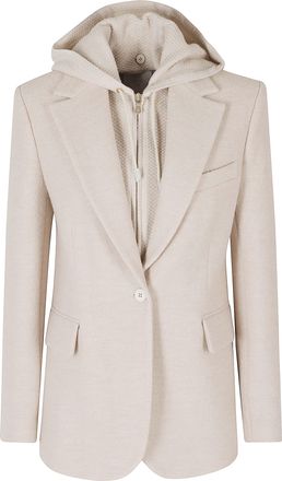 Eleventy Sand Single-Breasted Hooded Bib Wool Blazer