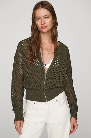 Pilcro Juniper Open-Knit Bomber Cardigan Jacket