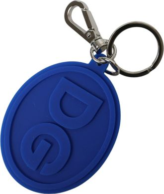 Dolce & Gabbana Womens Blue Rubber Dg Logo Silver Brass Metal Keyring Keychain Accessory