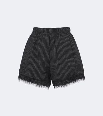 Ganni Lace-trimmed pinstripe flannel shorts