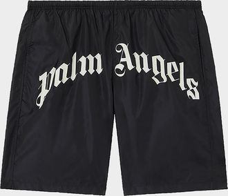 Palm Angels Men & apos;s Curved Logo Nylon Swim Trunks