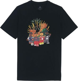 adidas Mens adidas x LEGO Crossover Cartoon Character Great Wall Pattern Printing Round Neck Casual Short Sleeve Black T-Shirt HE0864