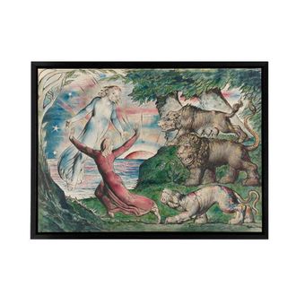 Artery8 William Blake Dante Running From The Beasts Framed Canvas Wall Art Print | Size: W24 x H32