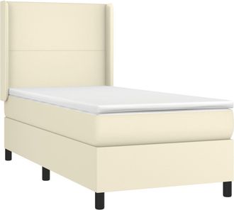 vidaXL Vidaxl - Cama Box Spring Colch&oacute;n Y Led Cuero Sint&eacute;tico Crema 100x200 Cm