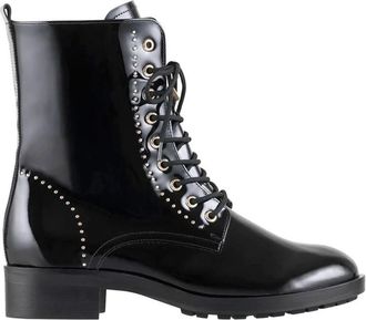 H&ouml;gl Elegante Veterschoen in Zwart Lakleer - Dames - Veterlaarzen - Zwart - 38 EU - Leer - Schoenen